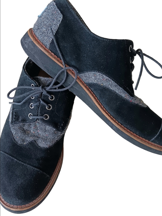 Toms Other - Toms Oxfords Wingtips Black Suede And Grey Tweed Casual Lace Up Shoes